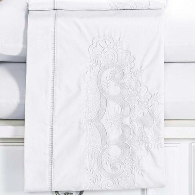 Jogo De Cama Casal Queen Topázio Bordado 04 Peças Percal 200 Fios 100% Algodão - Branco
