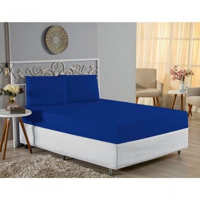 Jogo De Cama Casal Nobre 3 Peças Lençol Com Elástico De 30cm De Altura Malha 100% Algodão - Royal