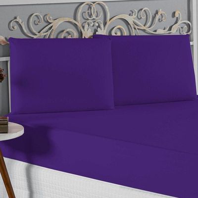 Jogo De Cama King Nobre 3 Peças Lençol Com Elástico De 30cm De Altura Malha 100% Algodão - Roxo