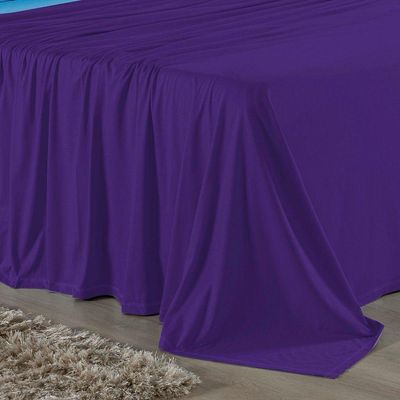 Jogo De Cama Casal Nobre 4 Peças Lençol Com Elástico De 30cm De Altura Malha 100% Algodão - Roxo / Turquesa