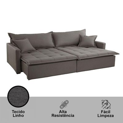 Sofá Cama Flora 02 Módulos De 90cm Br 15cm Meu Sofá Online A231 Linho Cinza Escuro