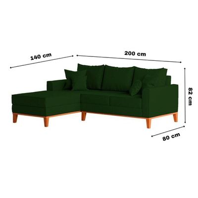 Sofá 3 Lugares Beny Com Chaise Esquerdo Suede Verde