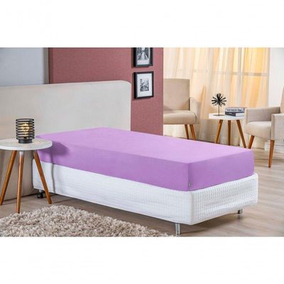 Lençol Com Elástico Solteiro Nobre 1 Peça 30cm De Altura Malha 100% Algodão - Lilás
