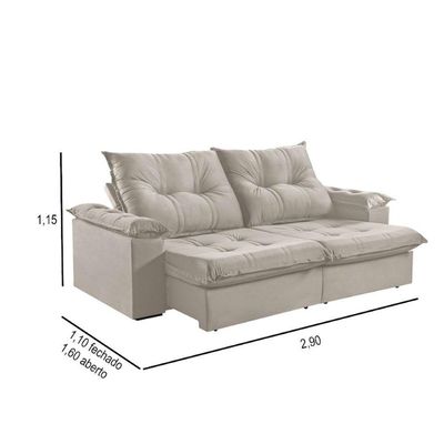 Sofá 5 Lugares Retrátil 290cm Reclinável Molas Bonel M-191 Creme