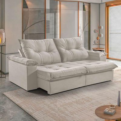 Sofá 5 Lugares Retrátil 290cm Reclinável Molas Bonel M-191 Creme