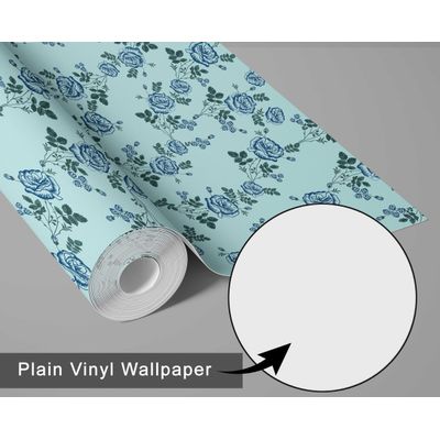 Rolo Vinílico Autoadesivo Removível Impermeável com Estampa de Rosa Inspirada na Natureza para Paredes, Armários e Cômoda, Azul - S4sassy 63,5 cm (L) × 609,6 cm (C) / Azul - Vinil Liso