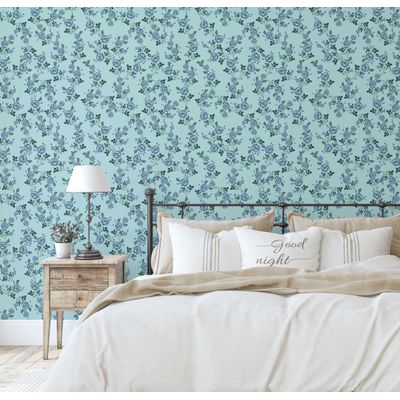 Rolo Vinílico Autoadesivo Removível Impermeável com Estampa de Rosa Inspirada na Natureza para Paredes, Armários e Cômoda, Azul - S4sassy 63,5 cm (L) × 609,6 cm (C) / Azul - Vinil Liso