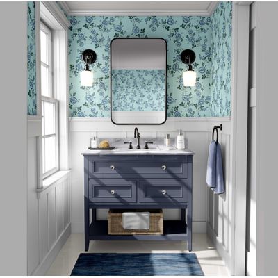 Rolo Vinílico Autoadesivo Removível Impermeável com Estampa de Rosa Inspirada na Natureza para Paredes, Armários e Cômoda, Azul - S4sassy 63,5 cm (L) × 609,6 cm (C) / Azul - Vinil Liso