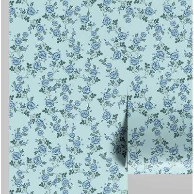 Rolo Vinílico Autoadesivo Removível Impermeável com Estampa de Rosa Inspirada na Natureza para Paredes, Armários e Cômoda, Azul - S4sassy 63,5 cm (L) × 609,6 cm (C) / Azul - Vinil Liso