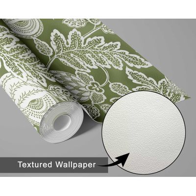 Papel de Parede Botânico Romã Verde Autoadesivo em Vinil, Revestimento Fácil DIY para Quarto Estilo Fazenda, Armários e Ambientes - S4Sassy 63,5 cm (L) × 914,4 cm (C) / Verde - Vinil Texturizado