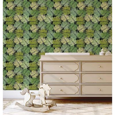 Revestimento Vinílico Autoadesivo Degradê Palmas Tropicais Verde, Impermeável, Removível para Quartos, Salas, Locação e Armários - S4Sassy 63,5 cm (L) × 304,8 cm (C) / Verde - Vinil Liso
