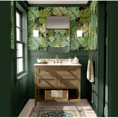 Revestimento Vinílico Autoadesivo Degradê Palmas Tropicais Verde, Impermeável, Removível para Quartos, Salas, Locação e Armários - S4Sassy 63,5 cm (L) × 304,8 cm (C) / Verde - Vinil Liso