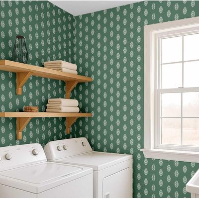 Papel de Parede Folha Moderna Verde Autoadesivo em Vinil, Revestimento Decorativo Fácil de Aplicar para Quarto, Armários e Salas - S4Sassy 63,5 cm (L) × 609,6 cm (C) / Verde - Vinil Texturizado