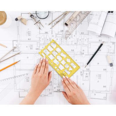 Traceease Planta Residencial - Modelos de Interiores e Móveis para Cozinha/Quarto/Banheiro - Estênceis Arquitetônicos - 10 Peças - S4Sassy Amarelo