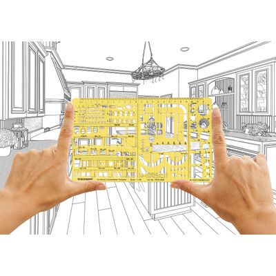 Traceease Planta Residencial - Modelos de Interiores e Móveis para Cozinha/Quarto/Banheiro - Estênceis Arquitetônicos - 10 Peças - S4Sassy Amarelo