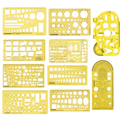 Traceease Planta Residencial - Modelos de Interiores e Móveis para Cozinha/Quarto/Banheiro - Estênceis Arquitetônicos - 10 Peças - S4Sassy Amarelo