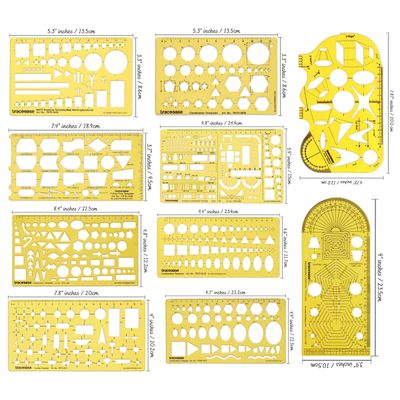 Traceease Planta Residencial - Modelos de Interiores e Móveis para Cozinha/Quarto/Banheiro - Estênceis Arquitetônicos - 10 Peças - S4Sassy Amarelo