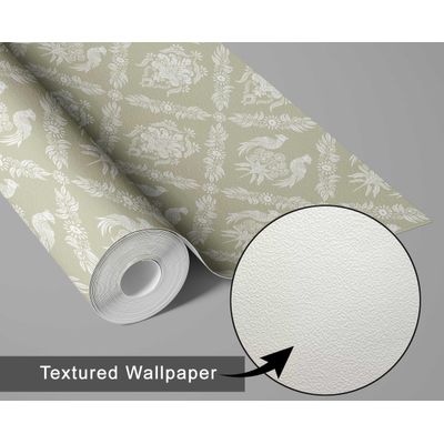 Papel de Parede Galo Real e Floral Bege, Vinil Autoadesivo, Fácil Instalação para Quarto Estilo Fazenda, Armários e Ambientes - S4Sassy 63,5 cm (L) × 304,8 cm (C) / Bege - Vinil Texturizado