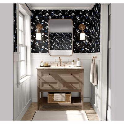 Papel de Parede Autocolante Vinílico Impermeável, Estampa Floral, Preto, Removível, Ideal para Inquilinos, Quarto/Sala/Jantar - S4sassy 63,5 cm (L) × 304,8 cm (C) / Preto - Vinil Texturizado