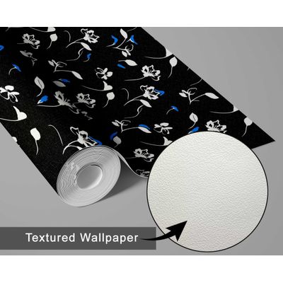 Papel de Parede Autocolante Vinílico Impermeável, Estampa Floral, Preto, Removível, Ideal para Inquilinos, Quarto/Sala/Jantar - S4sassy 63,5 cm (L) × 304,8 cm (C) / Preto - Vinil Texturizado