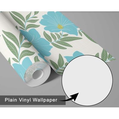 Papel de Parede Autoadesivo Azul Floral com Folhagem, Vinil Impermeável Removível, Para Quarto e Sala de Jantar - S4sassy 63,5 cm (L) × 914,4 cm (C) / Azul - Vinil Liso
