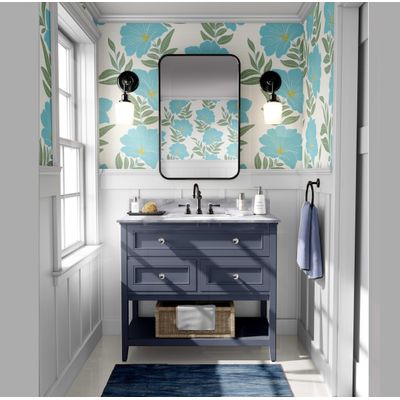 Papel de Parede Autoadesivo Azul Floral com Folhagem, Vinil Impermeável Removível, Para Quarto e Sala de Jantar - S4sassy 63,5 cm (L) × 914,4 cm (C) / Azul - Vinil Liso