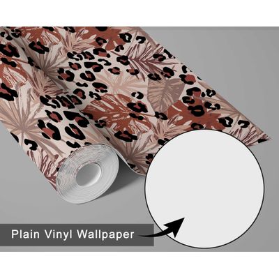 Papel de Parede Folha Tropical com Manchas de Onça - Revestimento Removível Vinil Autoadesivo DIY para Quarto e Sala Marrom - S4Sassy 63,5 cm (L) × 152,4 cm (C) / Marrom - Vinil Texturizado
