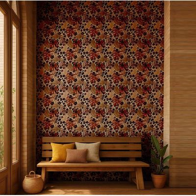 Papel de Parede Folha Tropical com Manchas de Onça - Revestimento Removível Vinil Autoadesivo DIY para Quarto e Sala Marrom - S4Sassy 63,5 cm (L) × 152,4 cm (C) / Marrom - Vinil Texturizado