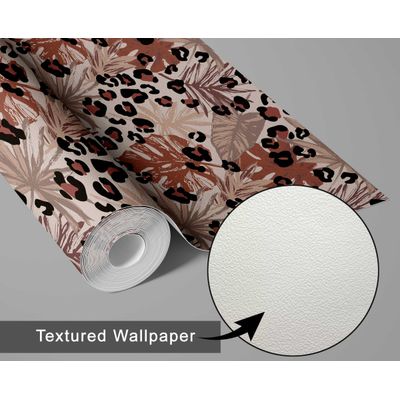 Papel de Parede Folha Tropical com Manchas de Onça - Revestimento Removível Vinil Autoadesivo DIY para Quarto e Sala Marrom - S4Sassy 63,5 cm (L) × 152,4 cm (C) / Marrom - Vinil Texturizado