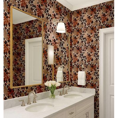 Papel de Parede Folha Tropical com Manchas de Onça - Revestimento Removível Vinil Autoadesivo DIY para Quarto e Sala Marrom - S4Sassy 63,5 cm (L) × 152,4 cm (C) / Marrom - Vinil Texturizado