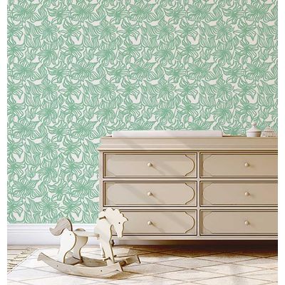 Papel Contact Vinílico Autoadesivo Impermeável Verde Contemporâneo Removível, Estampa Floral Line Art, para Paredes e Móveis - S4sassy 63,5 cm (L) × 914,4 cm (C) / Verde - Vinil Texturizado