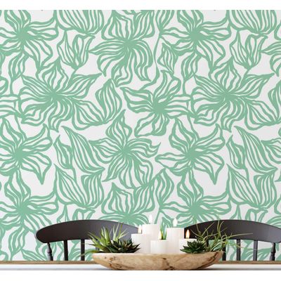 Papel Contact Vinílico Autoadesivo Impermeável Verde Contemporâneo Removível, Estampa Floral Line Art, para Paredes e Móveis - S4sassy 63,5 cm (L) × 914,4 cm (C) / Verde - Vinil Texturizado