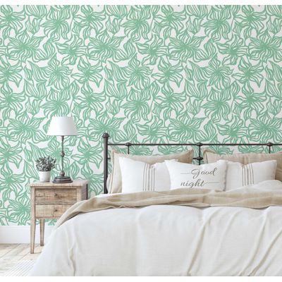 Papel Contact Vinílico Autoadesivo Impermeável Verde Contemporâneo Removível, Estampa Floral Line Art, para Paredes e Móveis - S4sassy 63,5 cm (L) × 914,4 cm (C) / Verde - Vinil Texturizado
