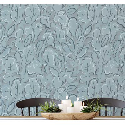 Papel de Parede Vinílico Autoadesivo, Folhagem Abstrata Urbana Azul, Impermeável e Removível para Quartos e Sala - S4Sassy 63,5 cm (L) × 152,4 cm (C) / Azul - Vinil Liso