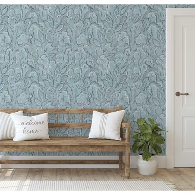 Papel de Parede Vinílico Autoadesivo, Folhagem Abstrata Urbana Azul, Impermeável e Removível para Quartos e Sala - S4Sassy 63,5 cm (L) × 152,4 cm (C) / Azul - Vinil Liso