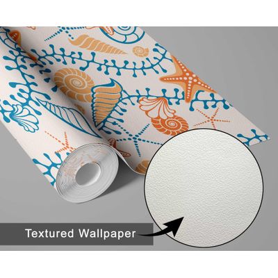 Papel de Parede Vinílico Autoadesivo Removível Estrelas-do-Mar e Conchas Lúdicas, Mural Laranja para Banheiro Lavanderia e Closet - S4Sassy 63,5 cm (L) × 152,4 cm (C) / Laranja - Vinil Texturizado