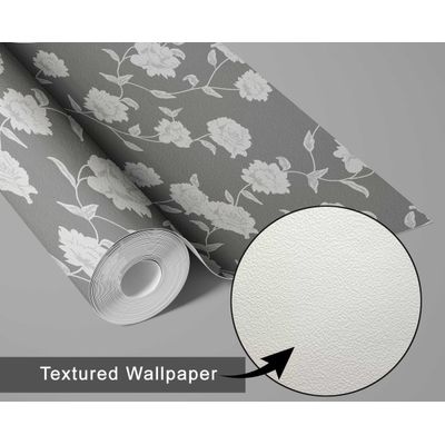 Papel de Parede Autoadesivo Decorativo Trepadeira de Rosas Bege/Cinza, Vinílico Impermeável Removível, para Quarto, Sala e Jantar - S4sassy 63,5 cm (L) × 609,6 cm (C) / Cinza - Vinil Texturizado