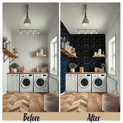 Papel de Parede Autoadesivo Removível Floral Petite Midnight Azul Mural Instantâneo para Quarto Banheiro Lavanderia Closet - S4Sassy 63,5 cm (L) × 304,8 cm (C) / Azul - Vinil Liso
