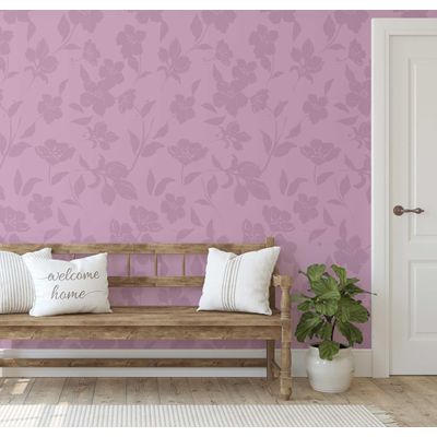 Papel de Parede Floral Bege Autocolante Removível, Mural Instantâneo Rosa para Quarto, Banheiro, Lavanderia, Interior do Closet - S4Sassy 63,5 cm (L) × 152,4 cm (C) / Rosa - Vinil Texturizado