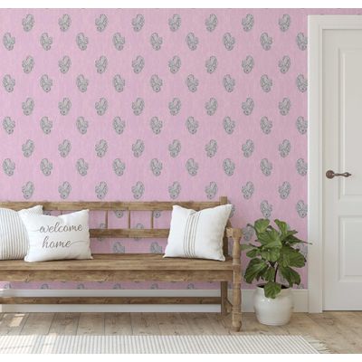Papel de Parede Vinílico Autoadesivo Instantâneo Removível Buta Paisley - Mural Asiático para Banheiro, Lavanderia e Closet Rosa - S4Sassy 63,5 cm (L) × 152,4 cm (C) / Rosa - Vinil Liso