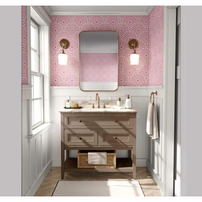 Revestimento de Parede Autoadesivo Removível Leque Floral Art Déco em Vinil Rosa para Quarto, Banheiro, Lavanderia, Closet - S4Sassy 63,5 cm (L) × 152,4 cm (C) / Rosa - Vinil Texturizado