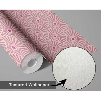 Revestimento de Parede Autoadesivo Removível Leque Floral Art Déco em Vinil Rosa para Quarto, Banheiro, Lavanderia, Closet - S4Sassy 63,5 cm (L) × 152,4 cm (C) / Rosa - Vinil Texturizado