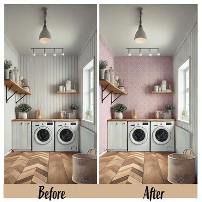 Revestimento de Parede Autoadesivo Removível Leque Floral Art Déco em Vinil Rosa para Quarto, Banheiro, Lavanderia, Closet - S4Sassy 63,5 cm (L) × 152,4 cm (C) / Rosa - Vinil Texturizado