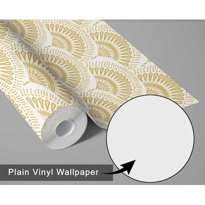 Papel de Parede Efeito Leque Estilo Asiático Autoadesivo Decorativo Fácil DIY para Quarto e Sala - Amarelo - S4Sassy 63,5 cm (L) × 152,4 cm (C) / Amarelo - Vinil Texturizado