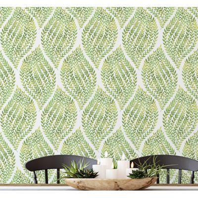 Papel de Parede Folha Gota Verde - Botânico Monocromático, Vinil Autoadesivo, Decoração DIY Fácil para Quarto e Sala - S4Sassy 63,5 cm (L) × 914,4 cm (C) / Verde - Vinil Texturizado