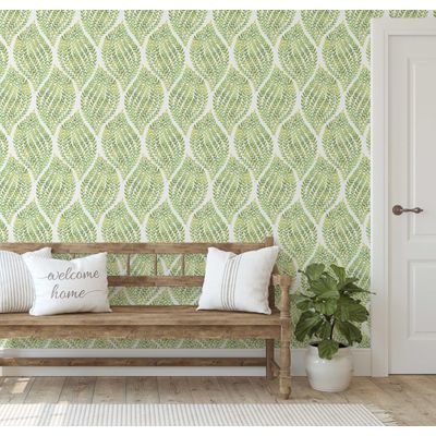 Papel de Parede Folha Gota Verde - Botânico Monocromático, Vinil Autoadesivo, Decoração DIY Fácil para Quarto e Sala - S4Sassy 63,5 cm (L) × 914,4 cm (C) / Verde - Vinil Texturizado
