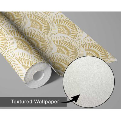 Papel de Parede Efeito Leque Estilo Asiático Autoadesivo Decorativo Fácil DIY para Quarto e Sala - Amarelo - S4Sassy 63,5 cm (L) × 152,4 cm (C) / Amarelo - Vinil Texturizado