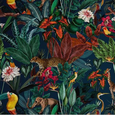 Papel de Parede Vinílico Autoadesivo e Removível Safari Exótico Chic À Prova d'Água Multicolorido para Quartos e Locatários - S4Sassy 63,5 cm (L) × 152,4 cm (C) / Multicolorido - Vinil Texturizado
