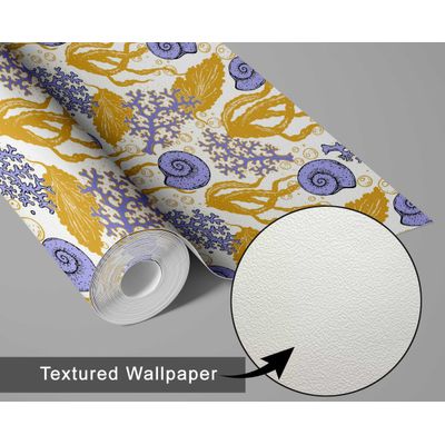 Papel de Parede Vinílico Autoadesivo Removível - Algas e Conchas Marinhas Amarelas, Mural para Banheiro e Lavanderia - S4Sassy 63,5 cm (L) × 152,4 cm (C) / Amarelo - Vinil Texturizado