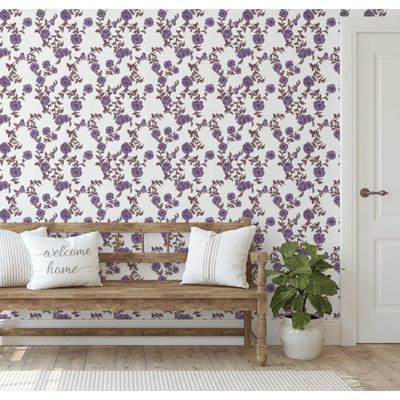 Papel de Parede Vinílico Autoadesivo Removível, à prova d'água, Estampa Midnight Blossom para Paredes, Armários e Cômoda, Roxo - S4Sassy 63,5 cm (L) × 609,6 cm (C) / Roxo - Vinil Liso